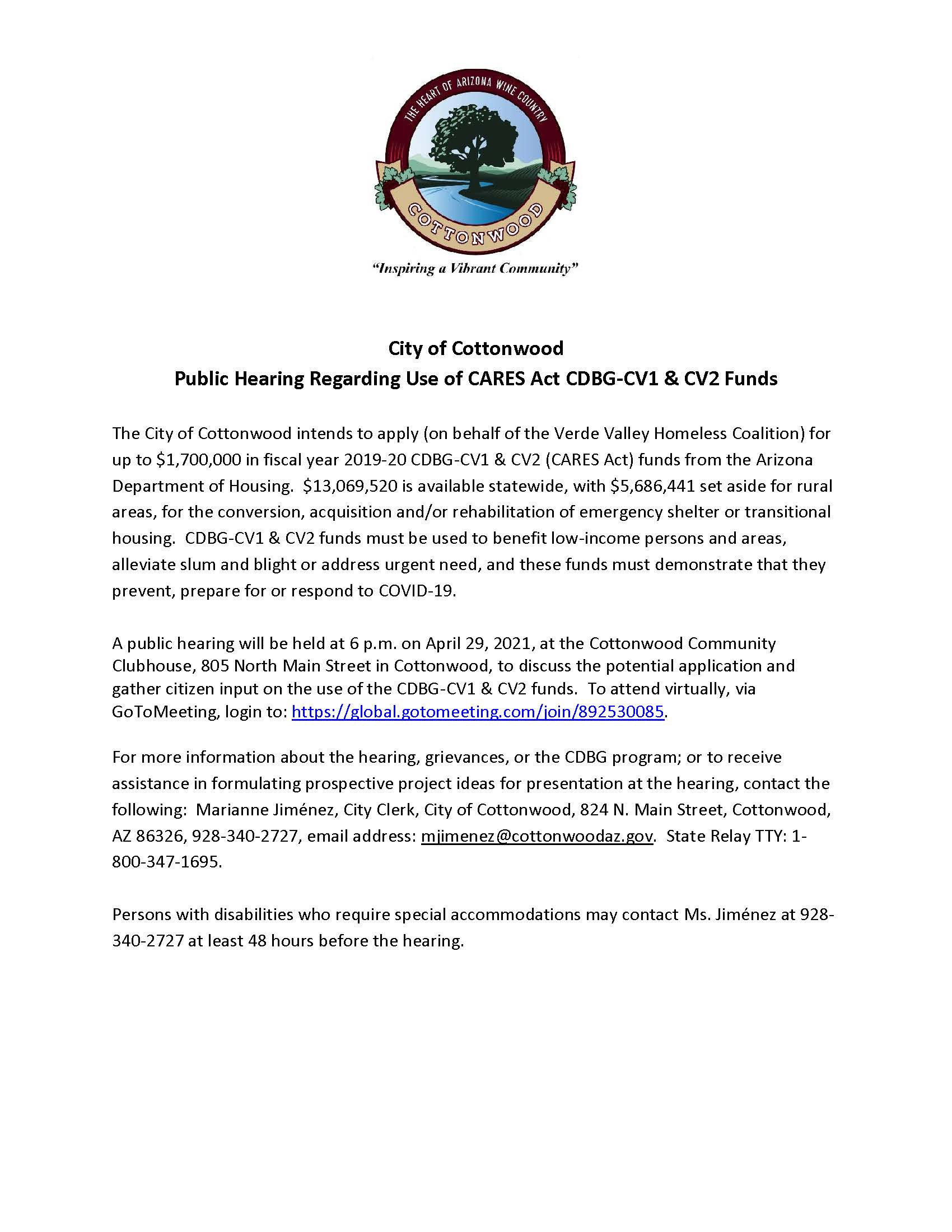 VVHC First Public Hearing Notice