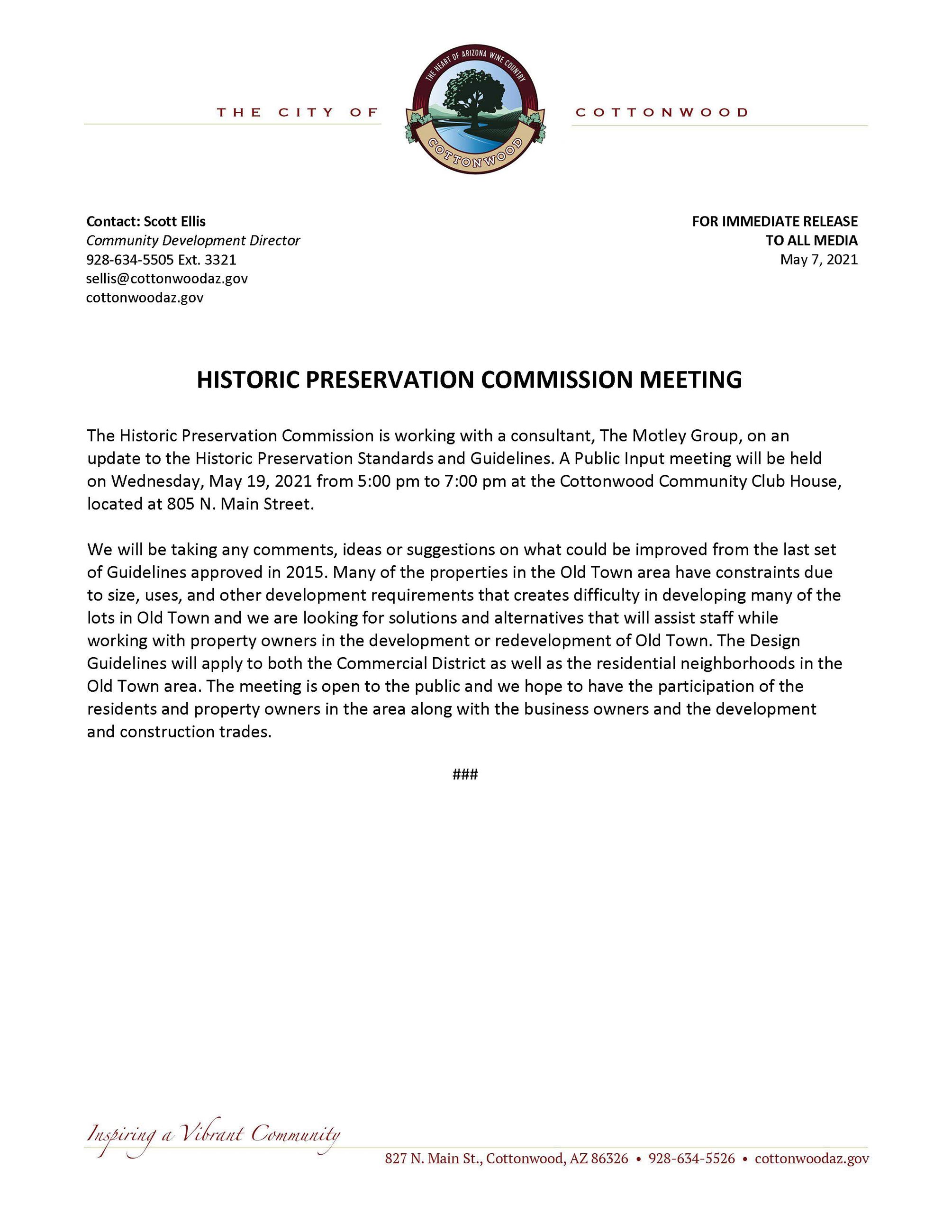 PRESS RELEASE - Historic Preservation Commission Meeting