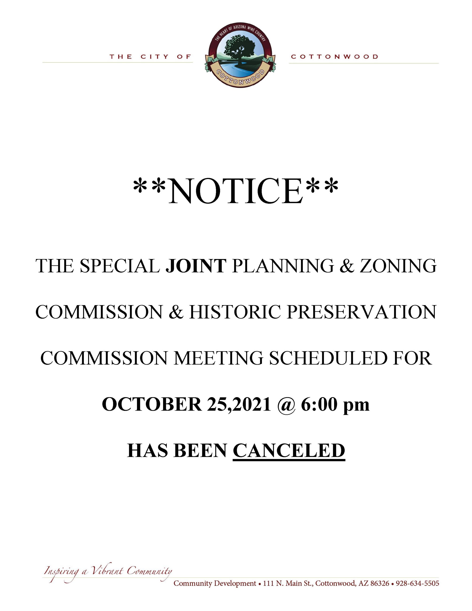 2021-10-25_PZ Agenda_Special Joint Meeting - CANCELED