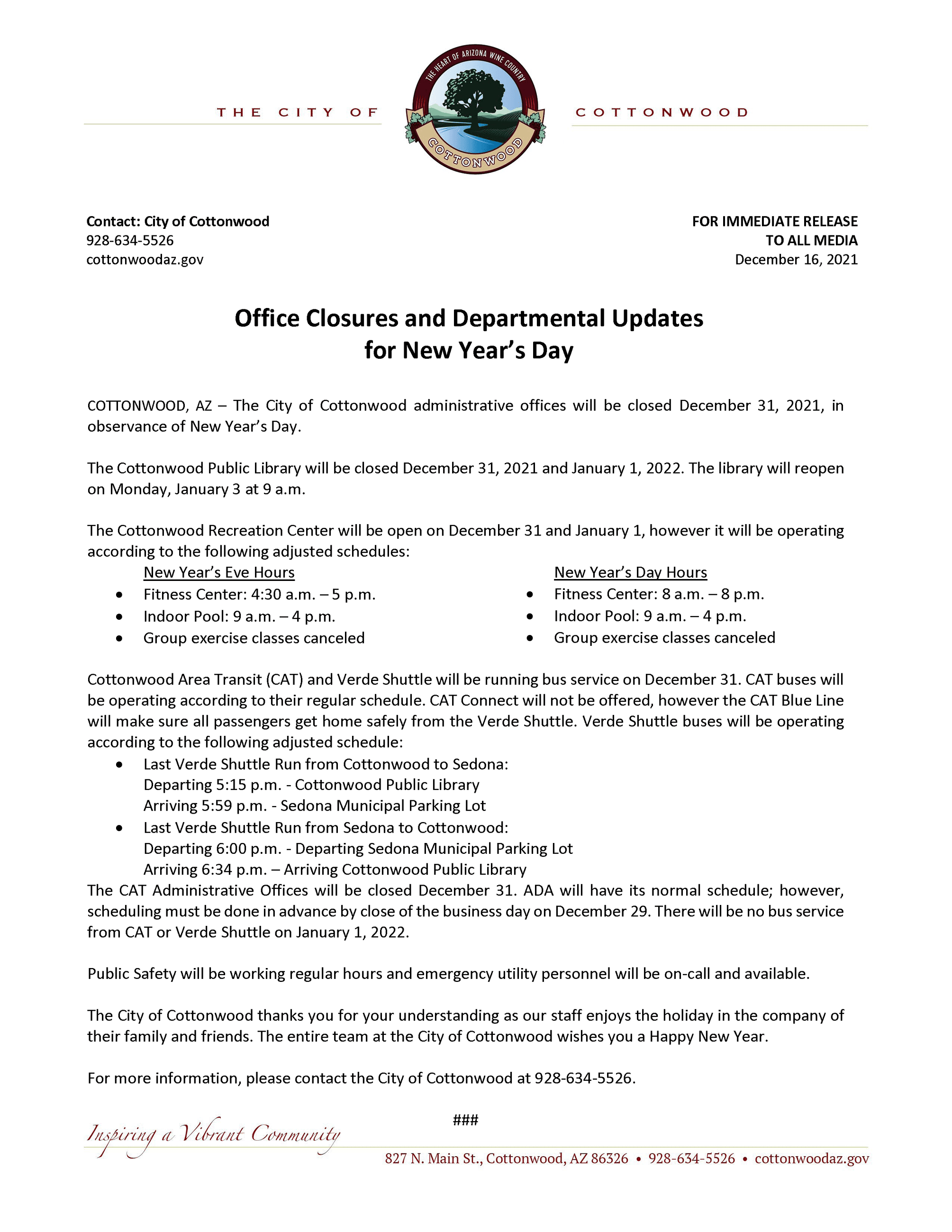 PRESS RELEASE - New Years 2021-22