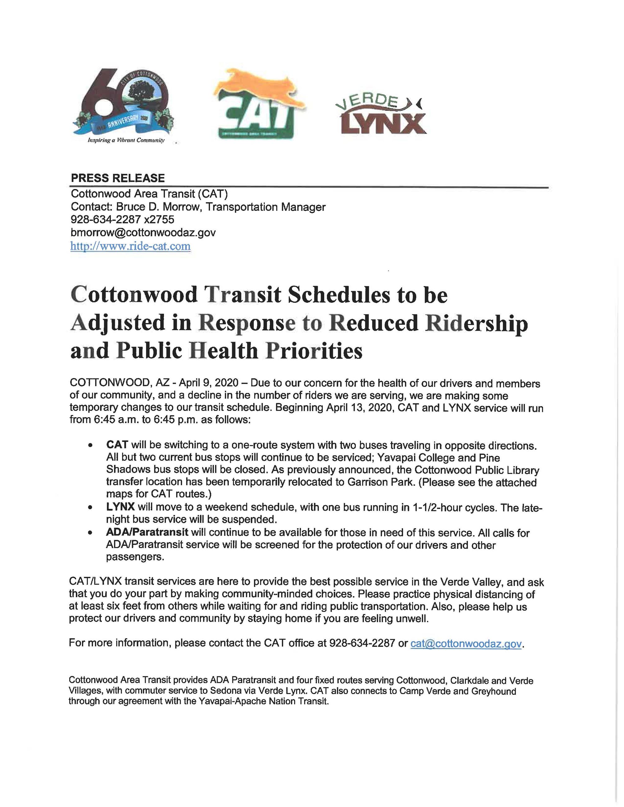Transit Schedule Press Release