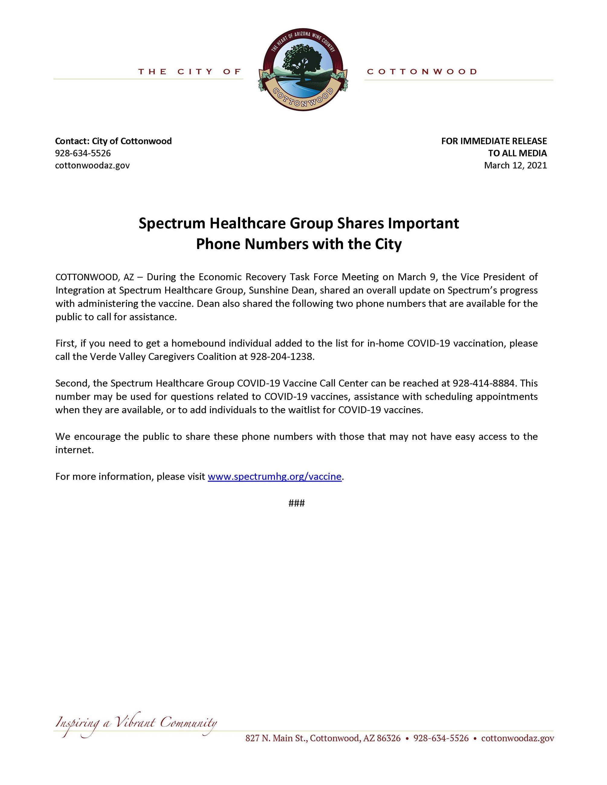 PRESS RELEASE - Spectrum Phone Numbers
