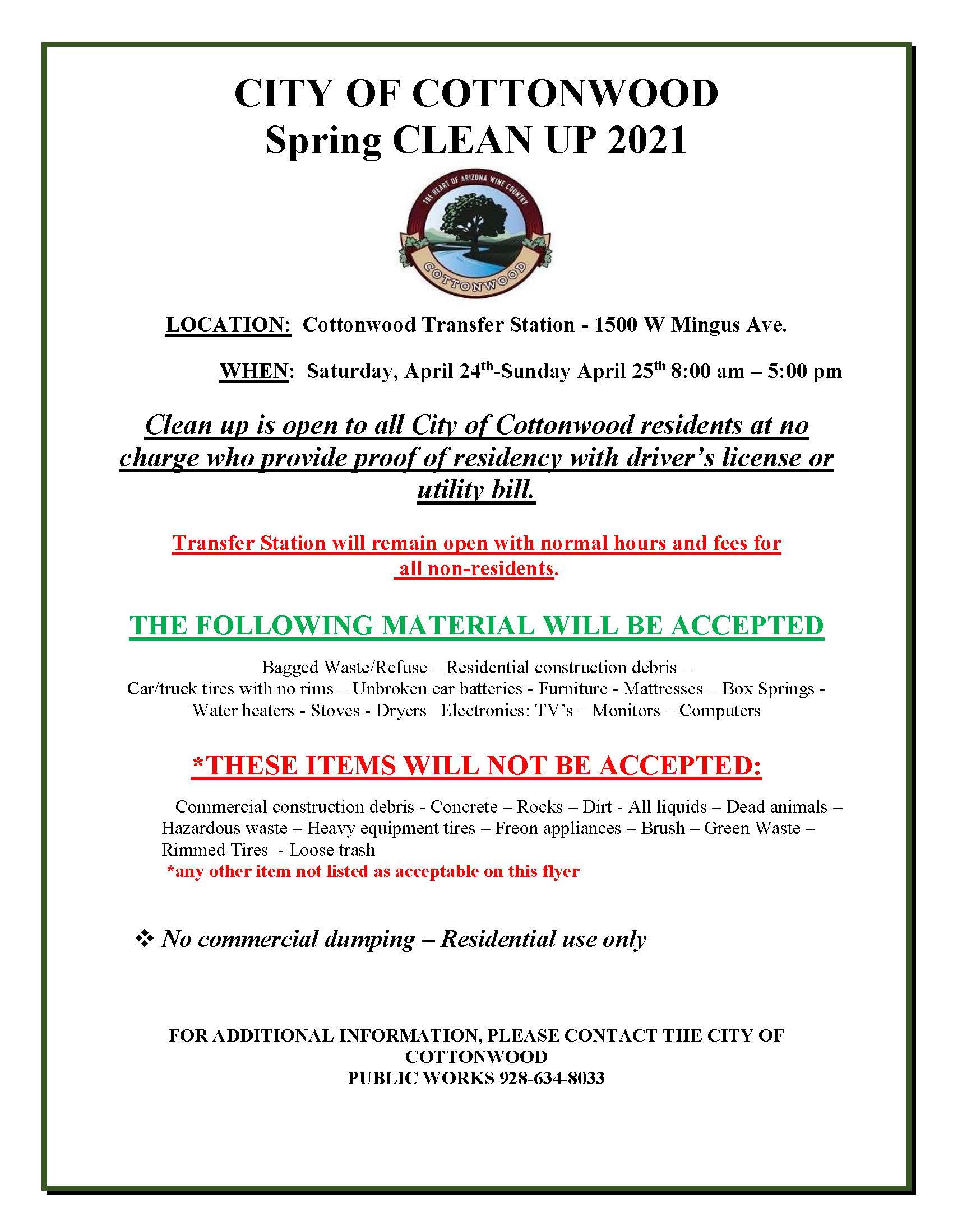 PSA - City of Cottonwood Spring Clean Up 2021