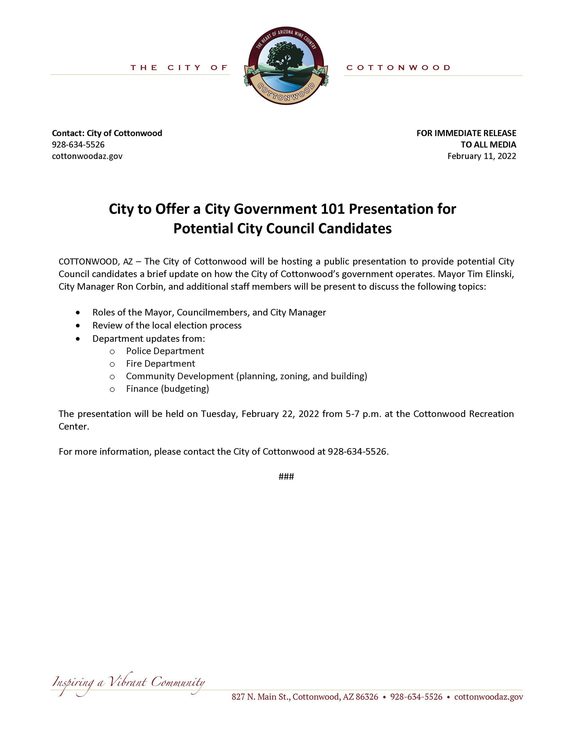 PRESS RELEASE - City Government 101