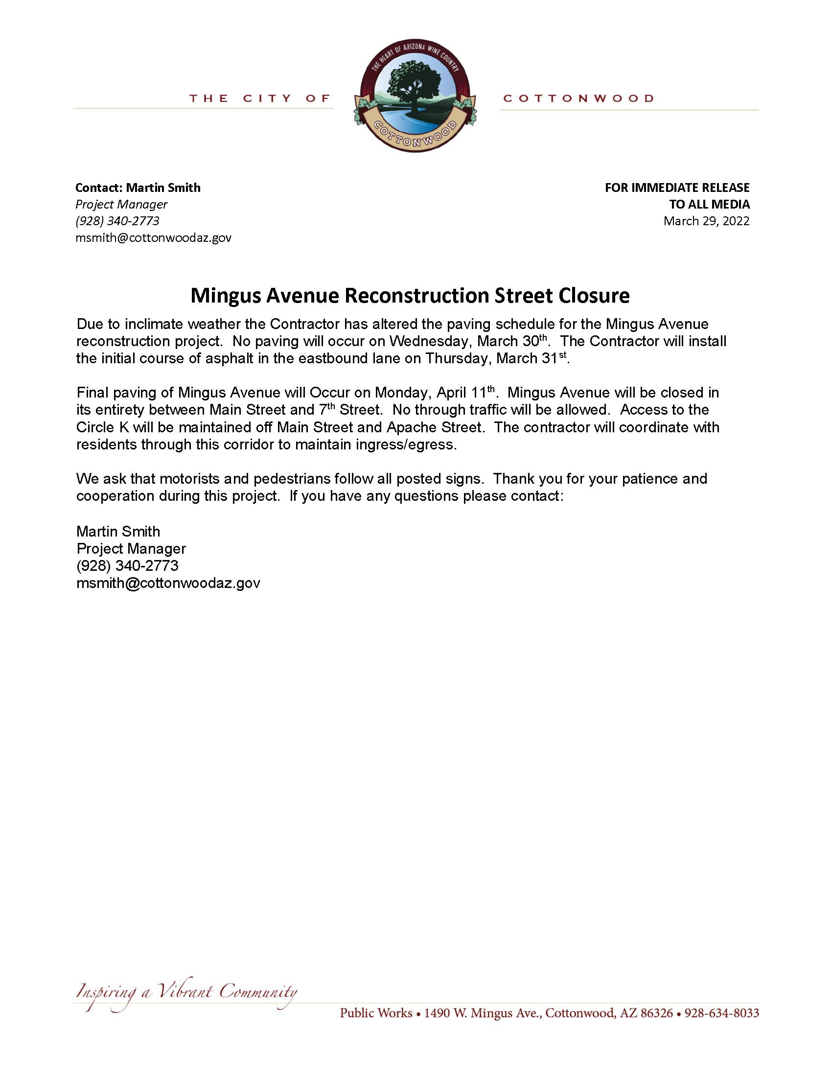 PSA - Mingus Ave Closure - Revised