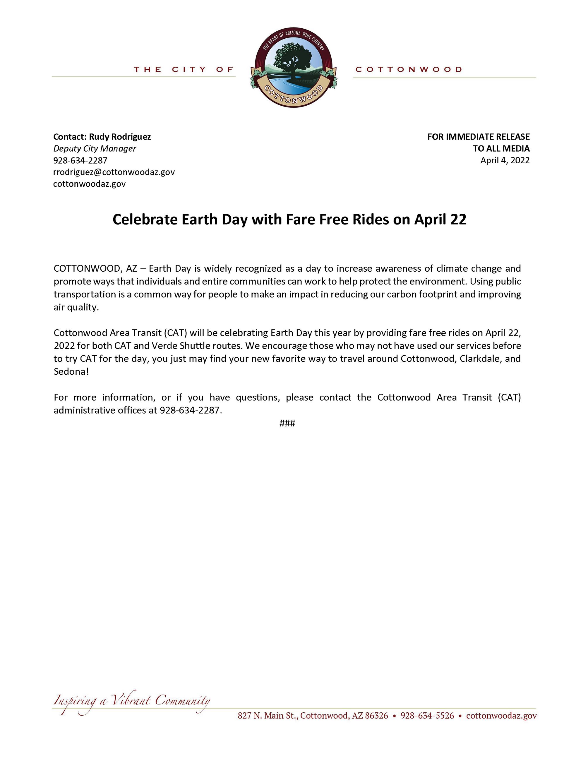 PRESS RELEASE - Earth Day 2022 at CAT