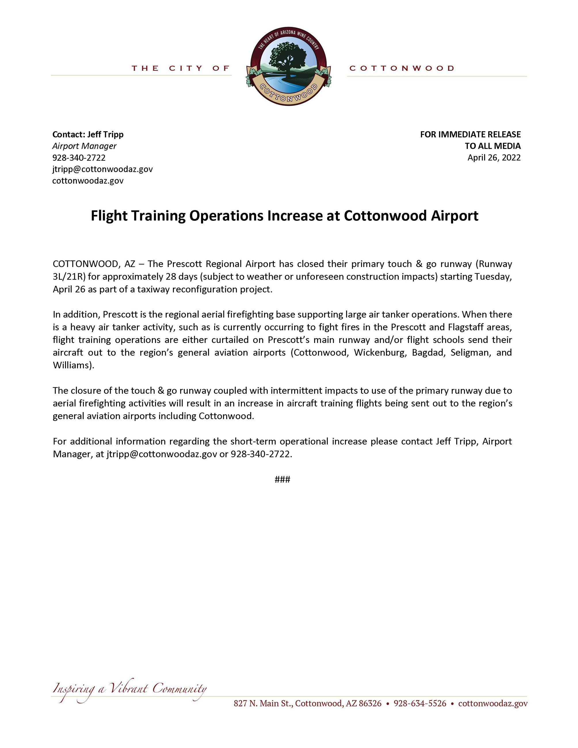 PRESS RELEASE - Flight Ops Increase