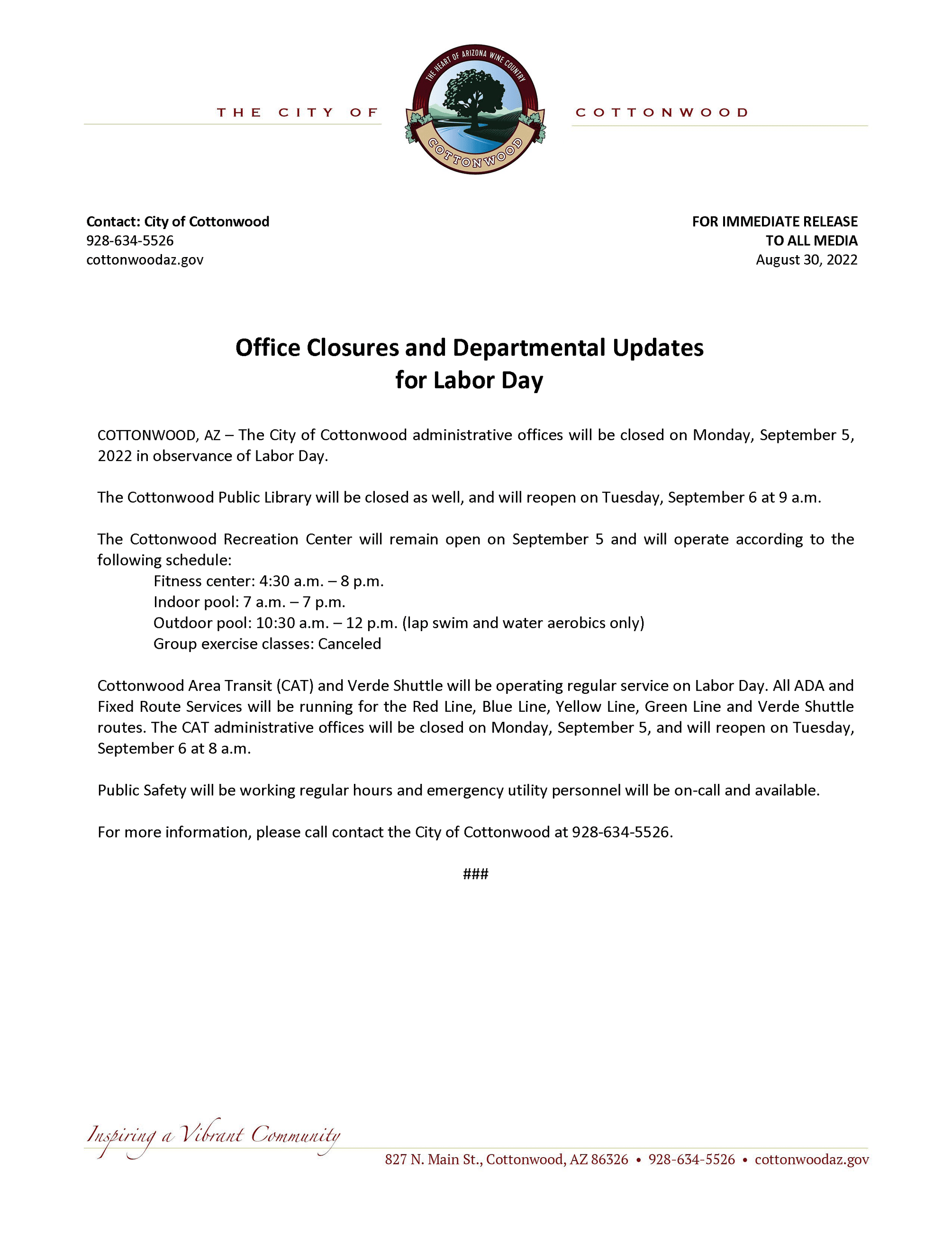 PRESS RELEASE - Labor Day 2022