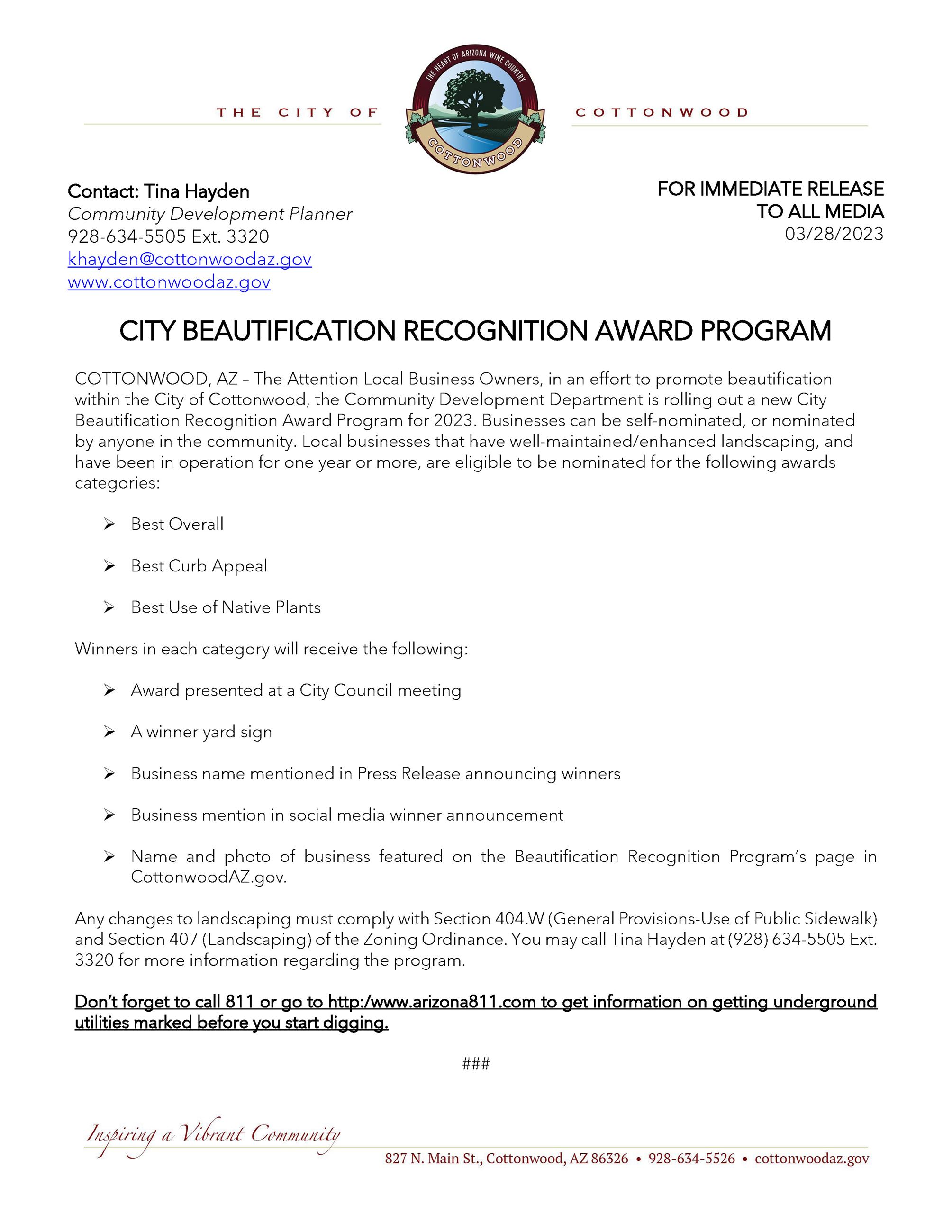 Press Release - City Beautification