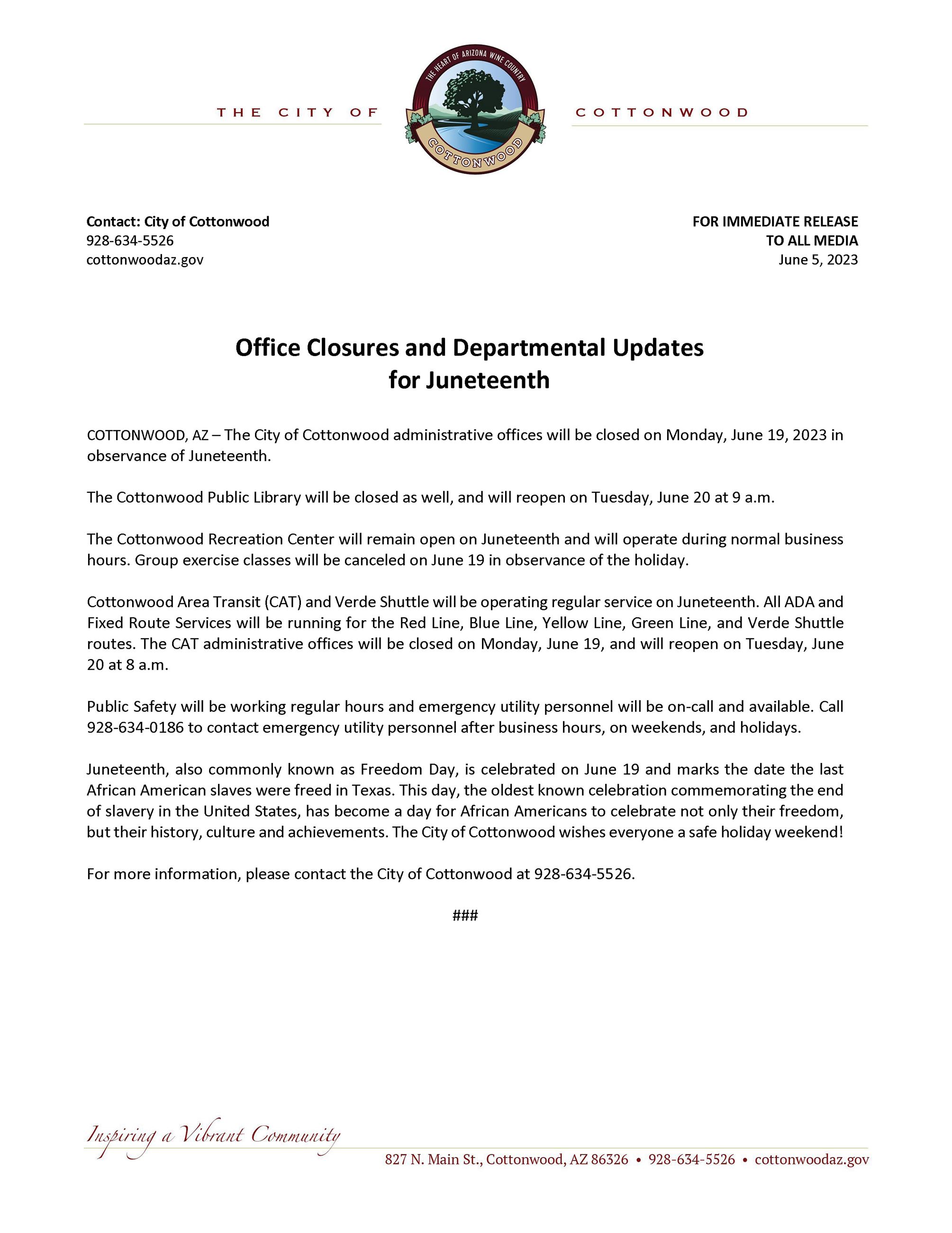 PRESS RELEASE - Juneteenth 2023