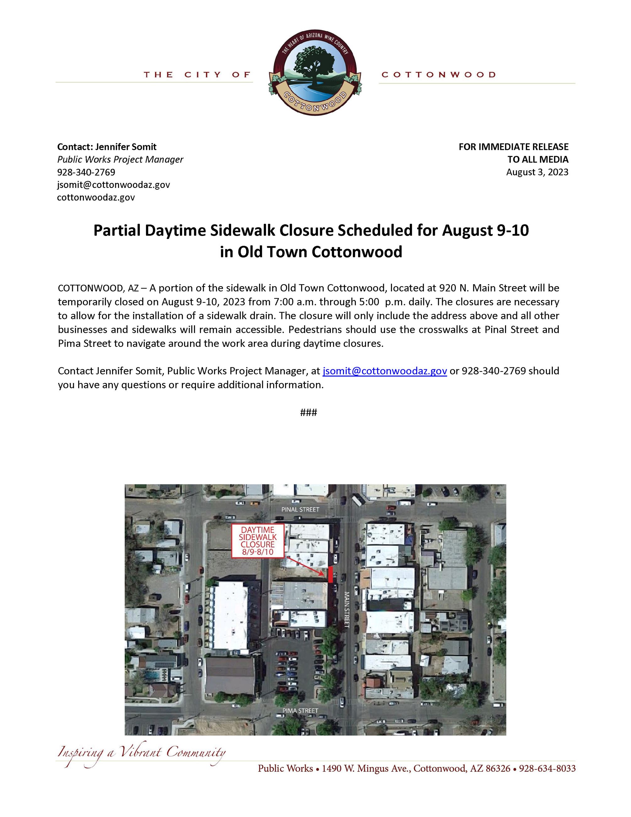 PRESS RELEASE - Old Town Daytime Sidewalk Closure