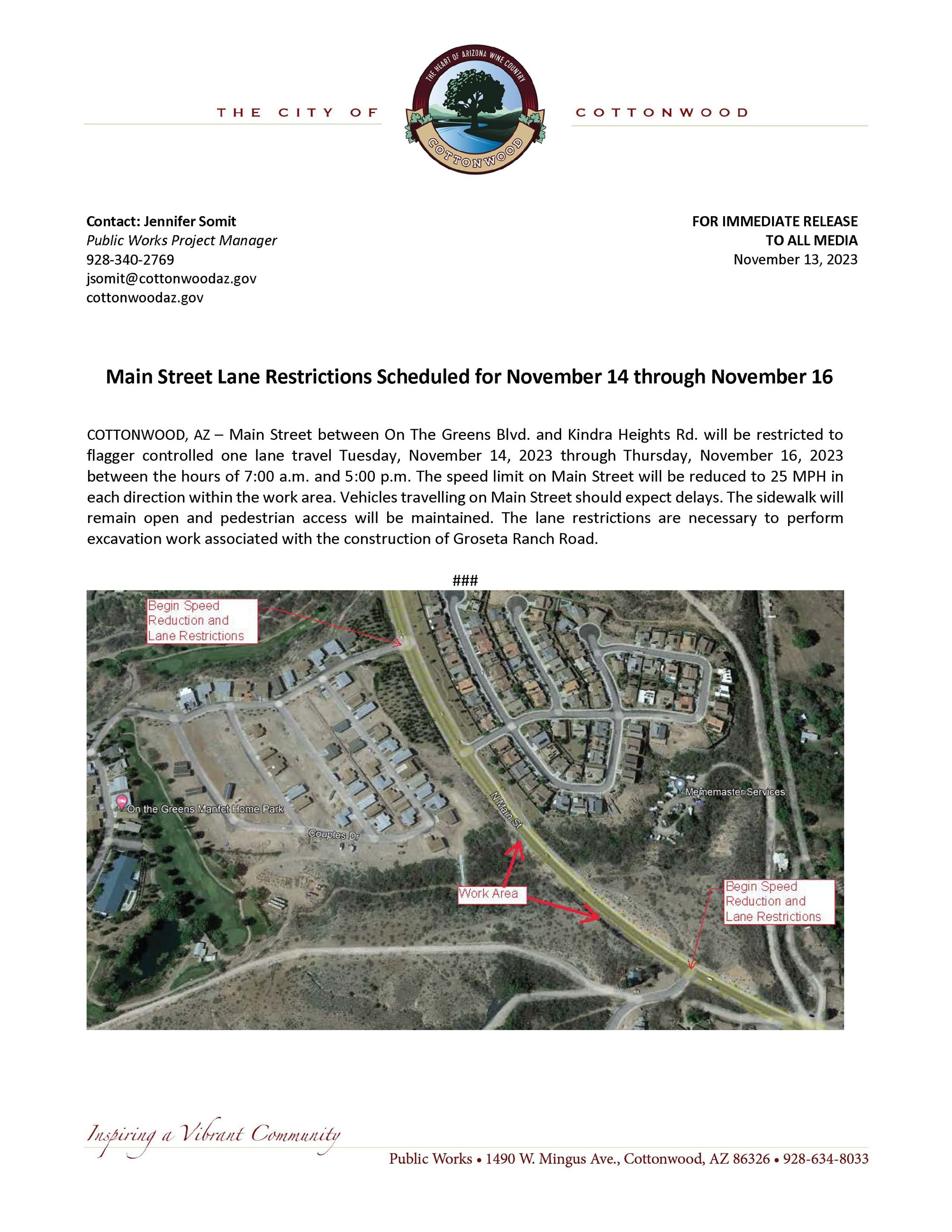 PRESS RELEASE Main Street Lane Restrictions