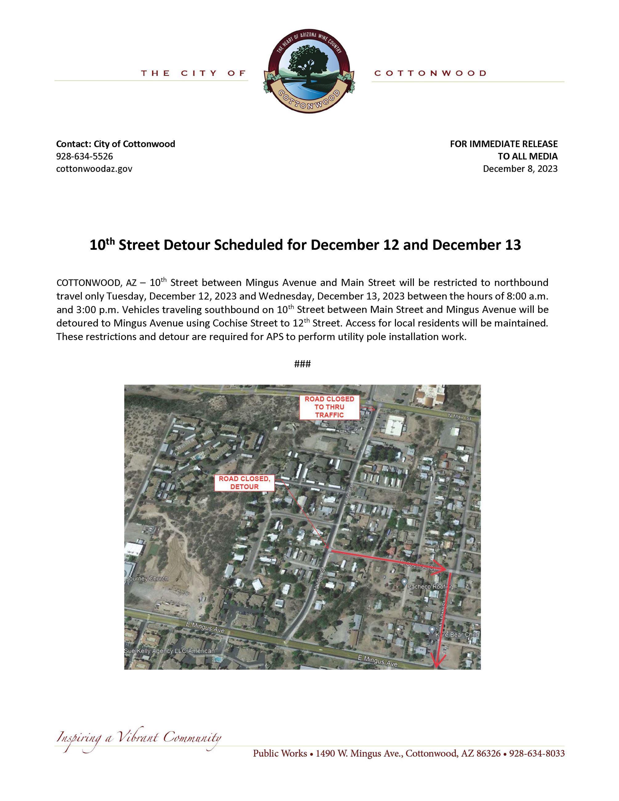 PRESS RELEASE - 10th Street Detour