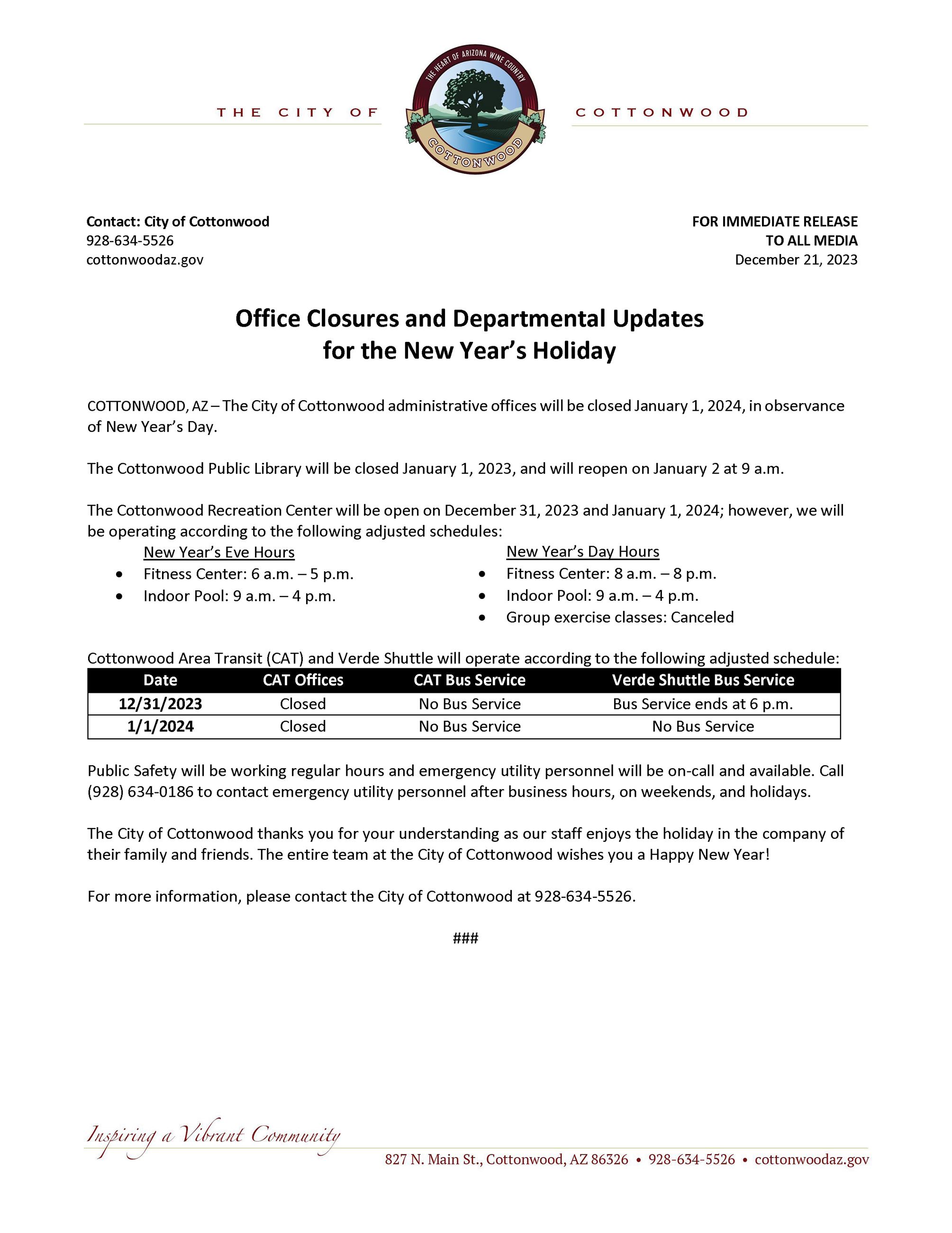 PRESS RELEASE - New Years 2023-24