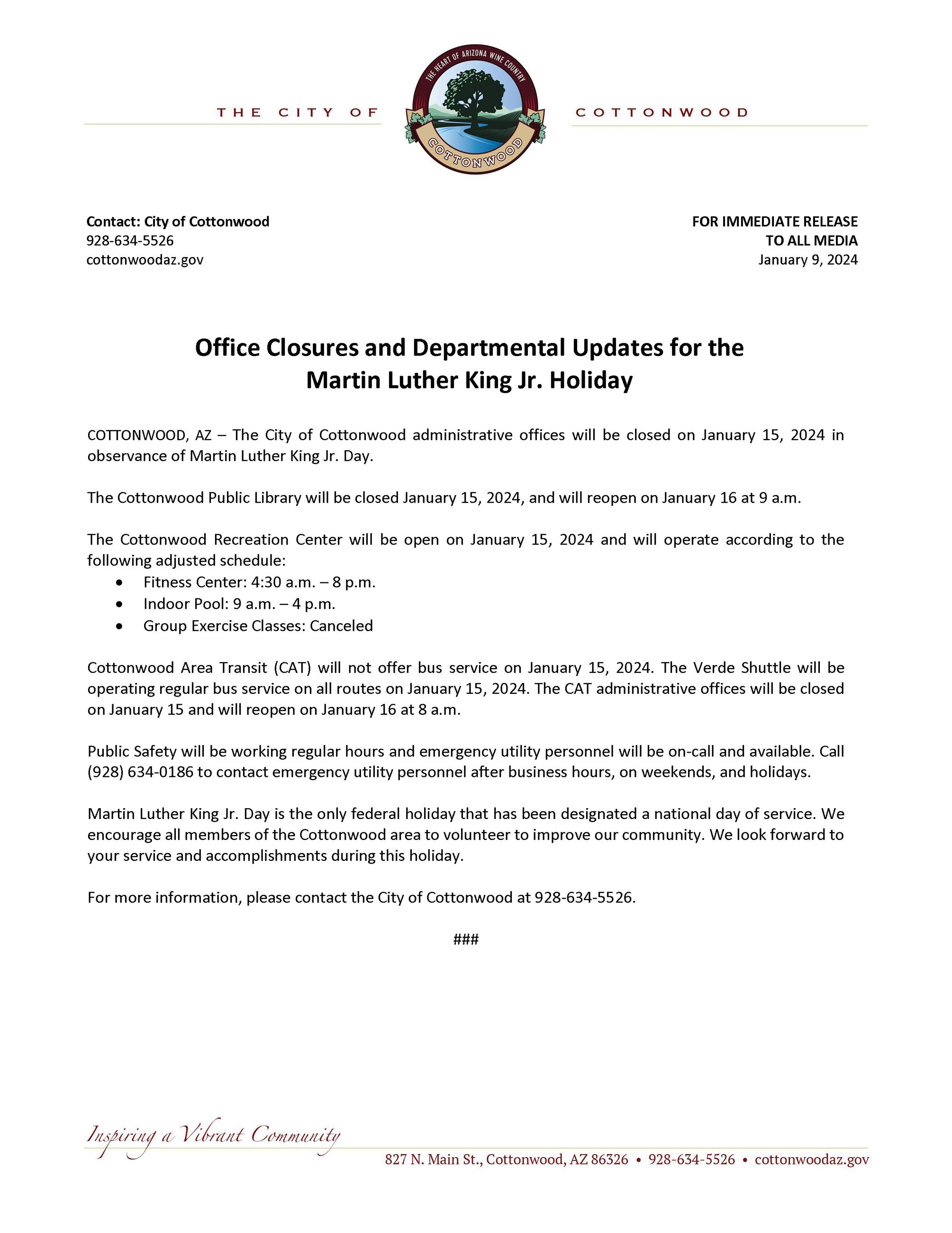 PRESS RELEASE - MLK Day 2024