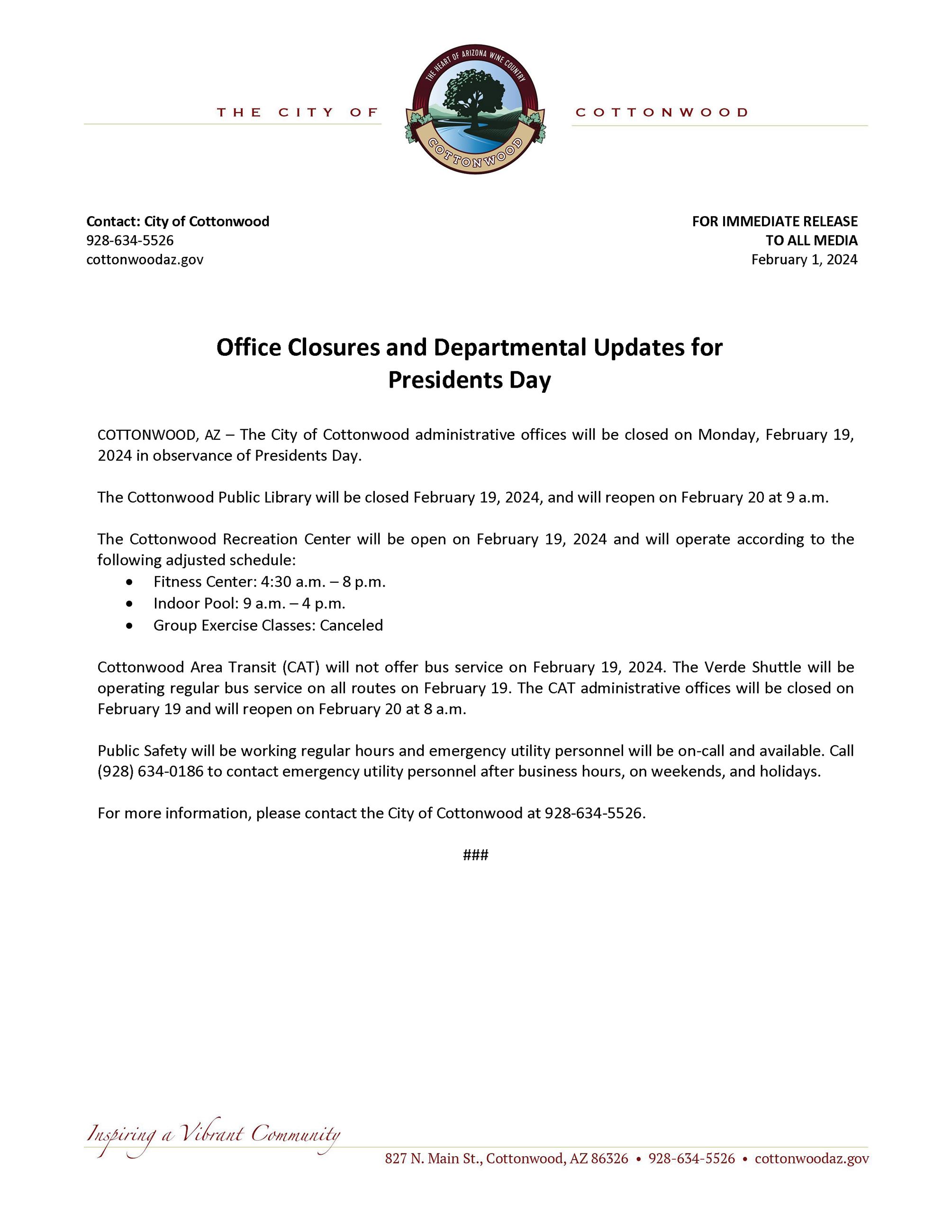 PRESS RELEASE - Presidents Day 2024