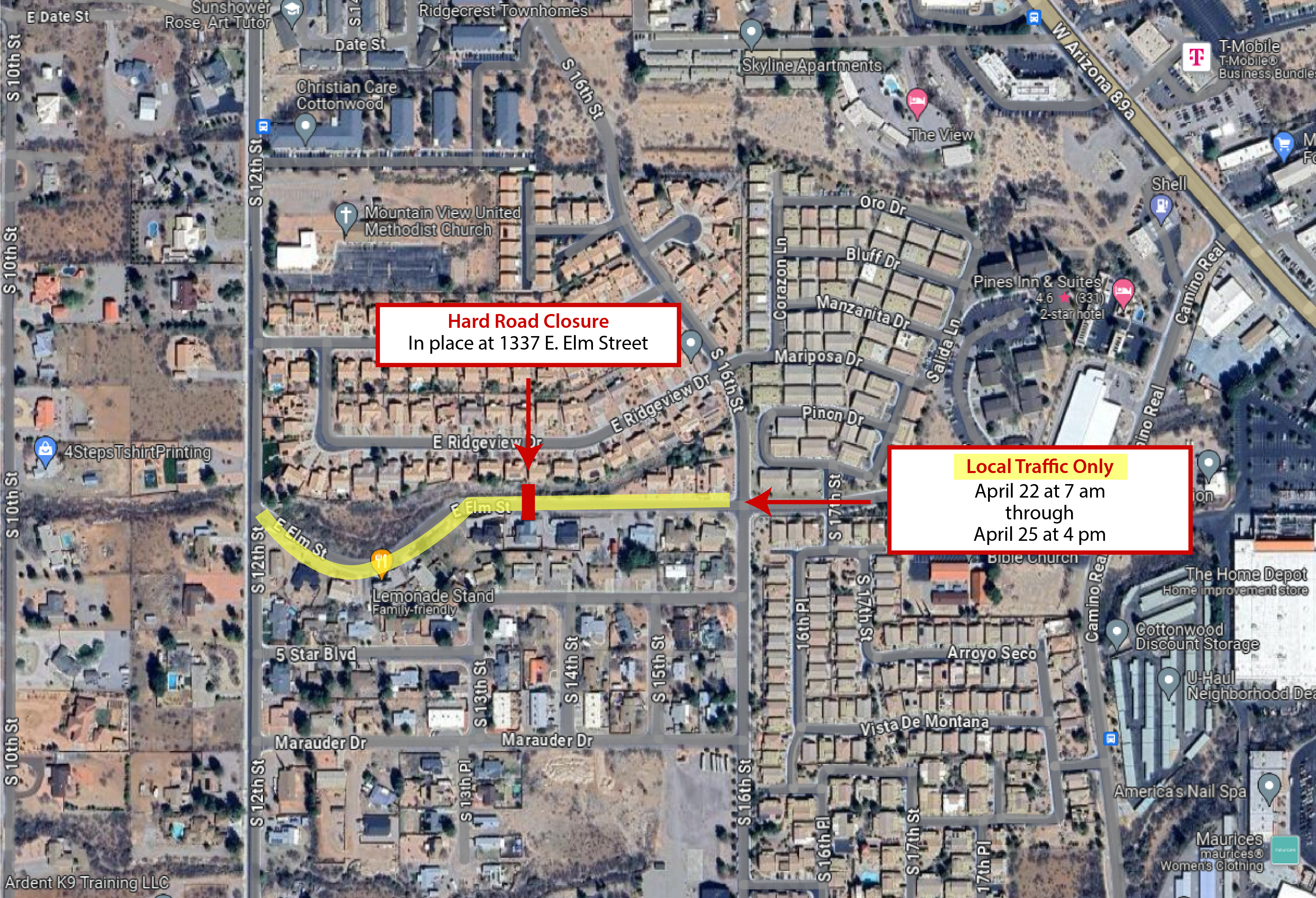 Elm Street Road Closure April 22-25