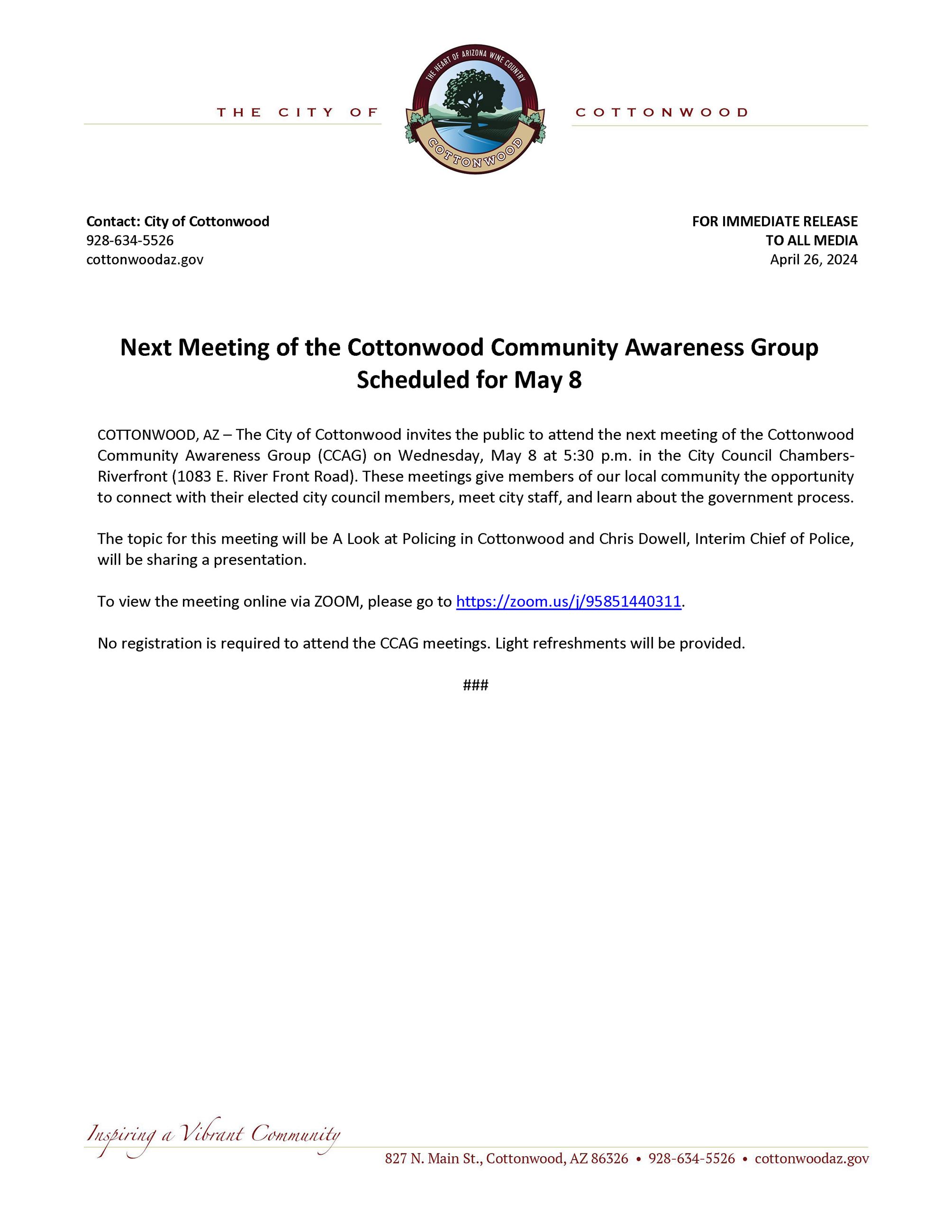 PRESS RELEASE - CCAG Meeting 5-8-2024